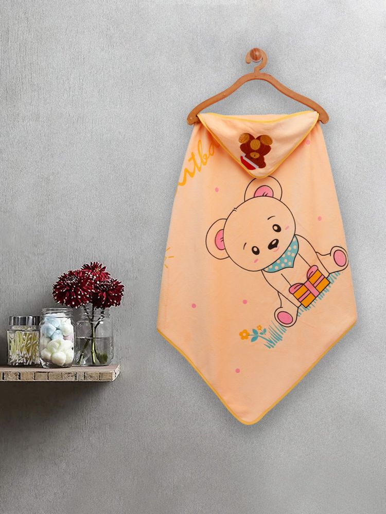 FABINALIV Infant Peach Cartoon Print Cotton Hooded Bath Towel-image-29