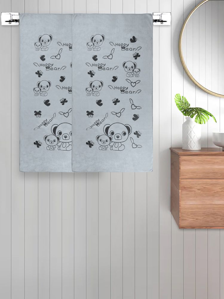 FABINALIV Grey Cartoon 300 Gsm Cotton Kids Bath Towels (Pack of 2)-image-8