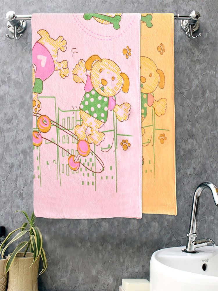 FABINALIV Multicolor Cartoon Design Cotton Kids Bath Towels (Pack of 2)-image-41