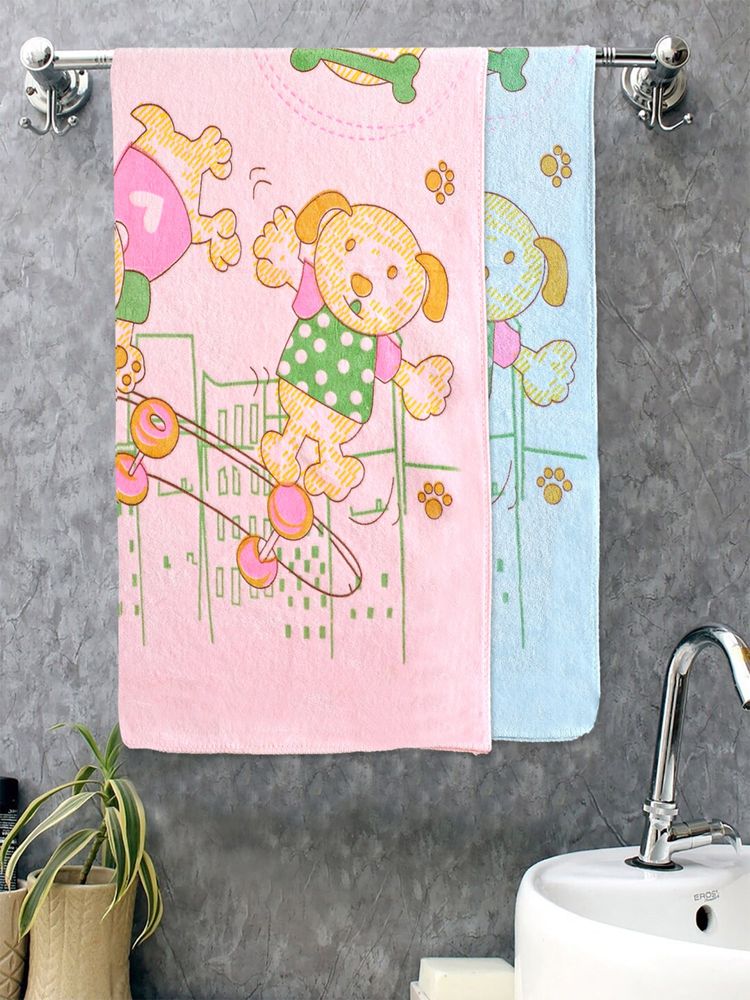 FABINALIV Multicolor Cartoon Design Cotton Kids Bath Towels (Pack of 2)-picture-11