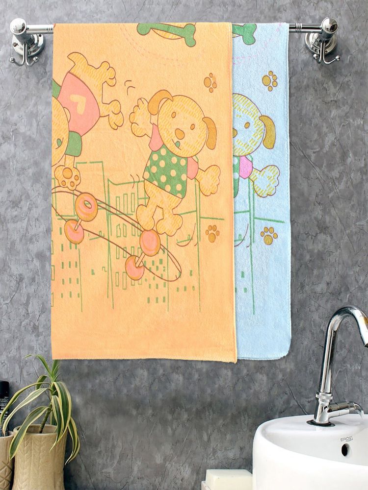 FABINALIV Multicolor Cartoon Design Cotton Kids Bath Towels (Pack of 2)-image-44