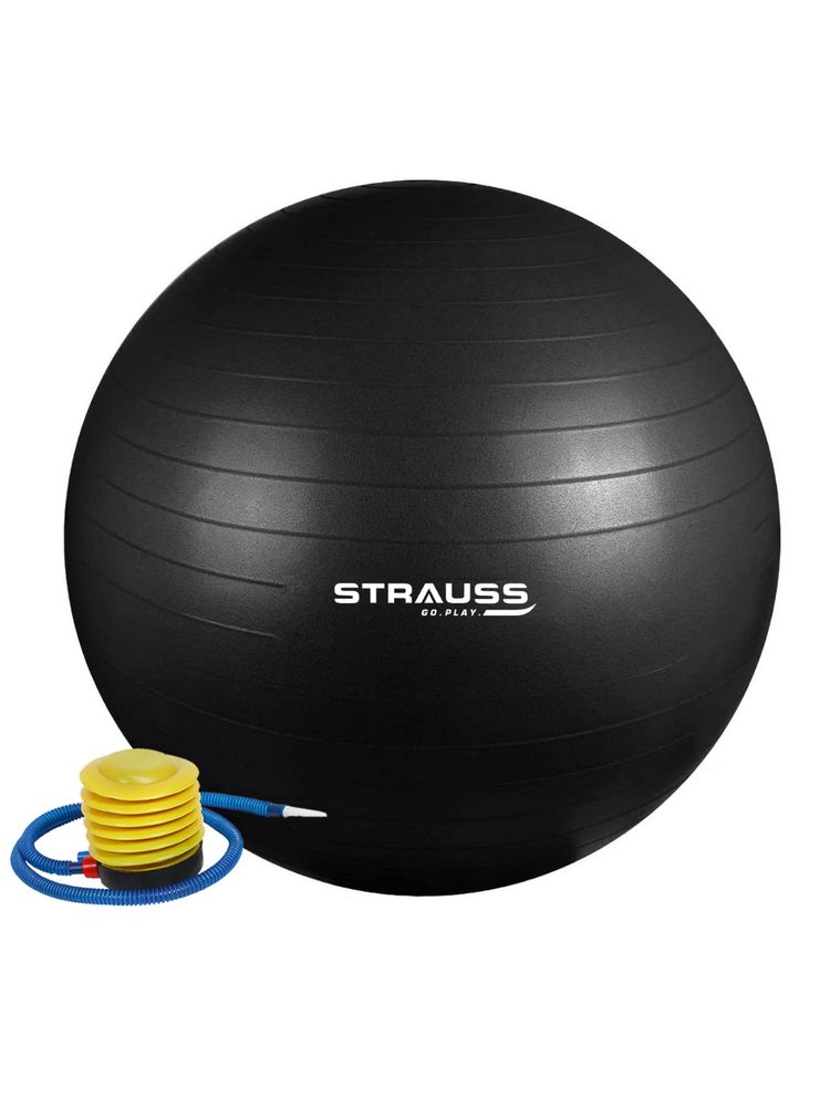 Strauss Rubber Anti-Burst Gym Ball, Round Shape, 85 cm (Black)-image-45