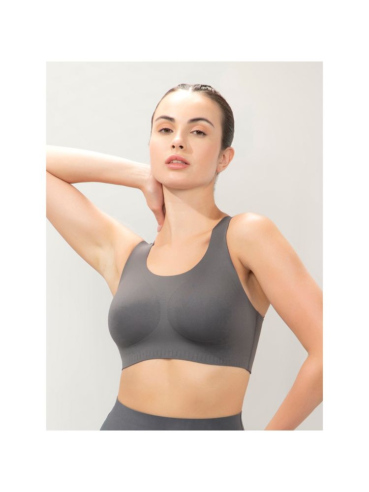 Amante Women Grey Round Neck High Impact Bonded Sports Bra with Criss Cross Back-image-35