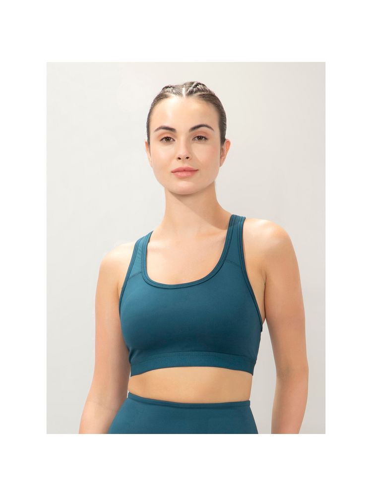 Amante Women Teal Energize Active Medium Impact Slip-On Solid Bra-image-1