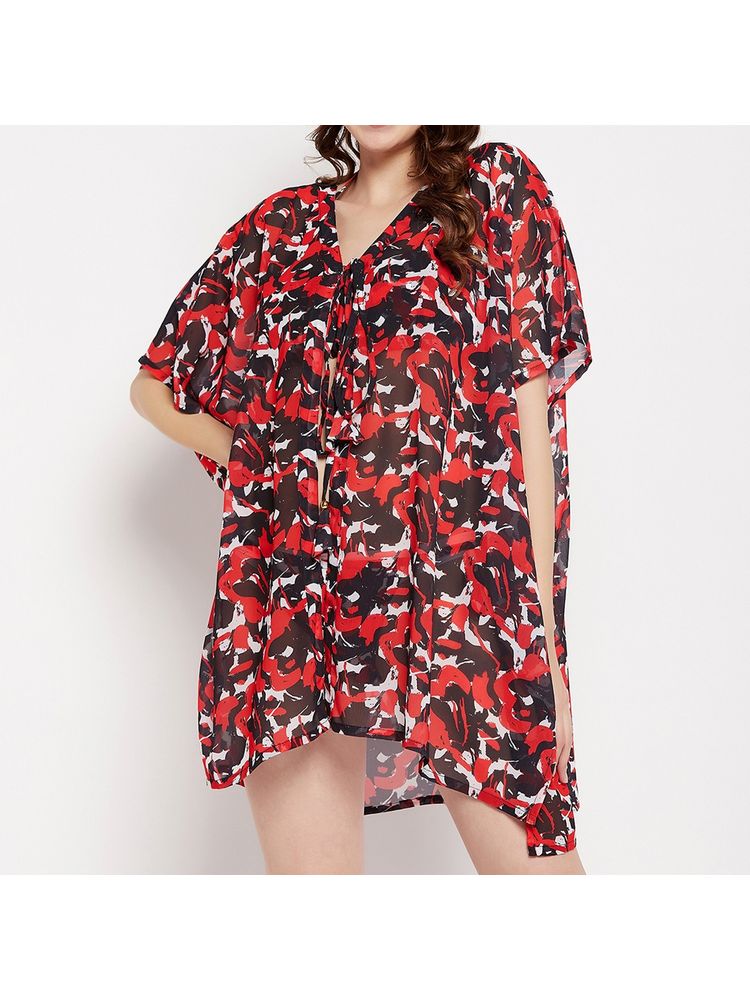 Secrets By ZeroKaata Women Printed Cover Up Dress - Red-picture-42
