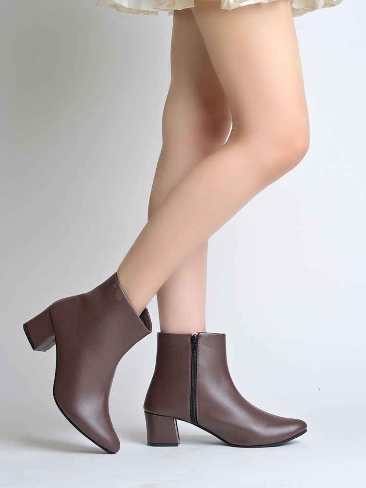 Shoetopia Women Brown Leather Casual Boots-image-17