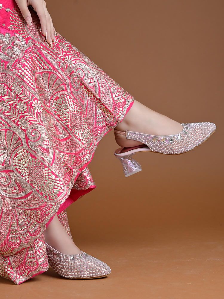 Shoetopia Women Pink Block Heels