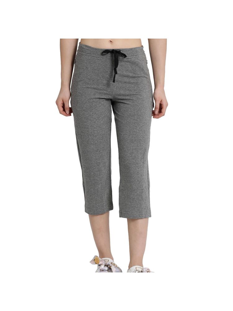 Enamor Essentials E018 Stretch Cotton Lounge Capri Pants- Grey Melange
