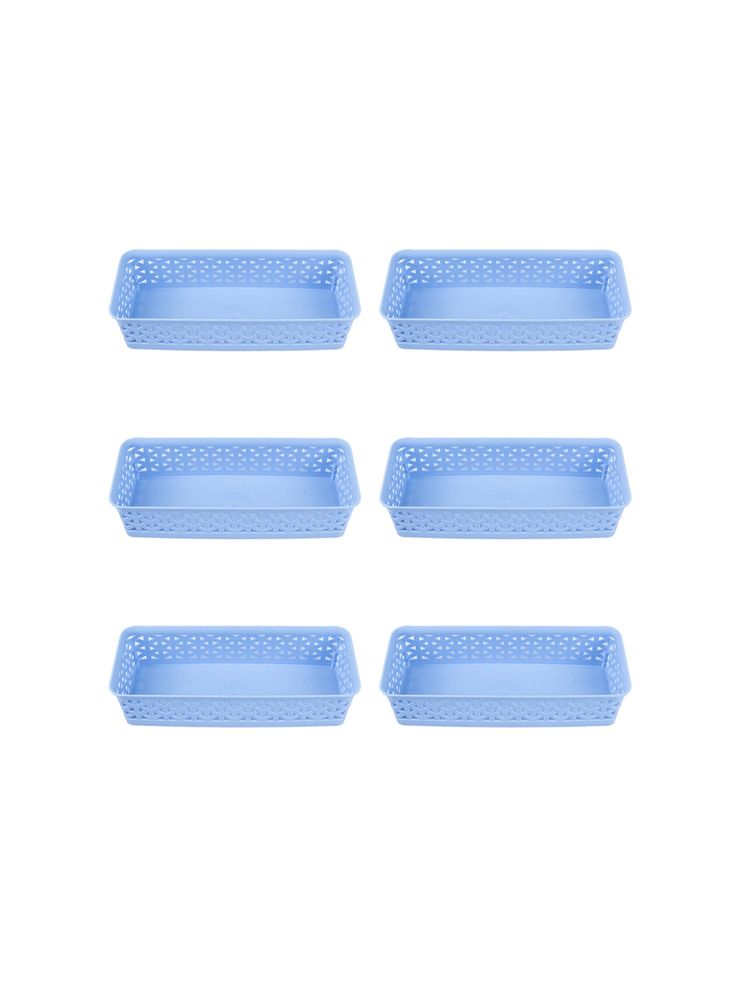 Voncasa Small Plastic Multipurpose Storage Basket Set of 6 Solid Blue Colour-image-3