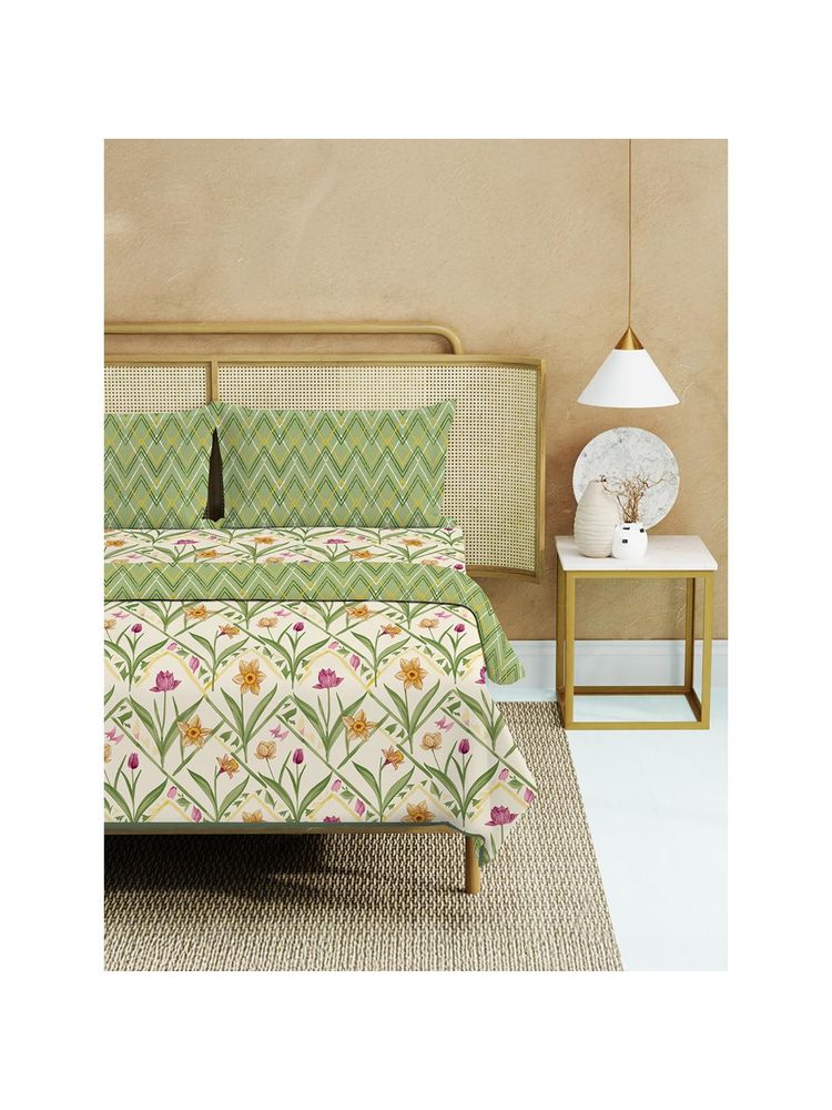 Urban Space Double Bed Dohar, Bedsheet & 2 Pillow Covers, Sage (Queen)-image-2