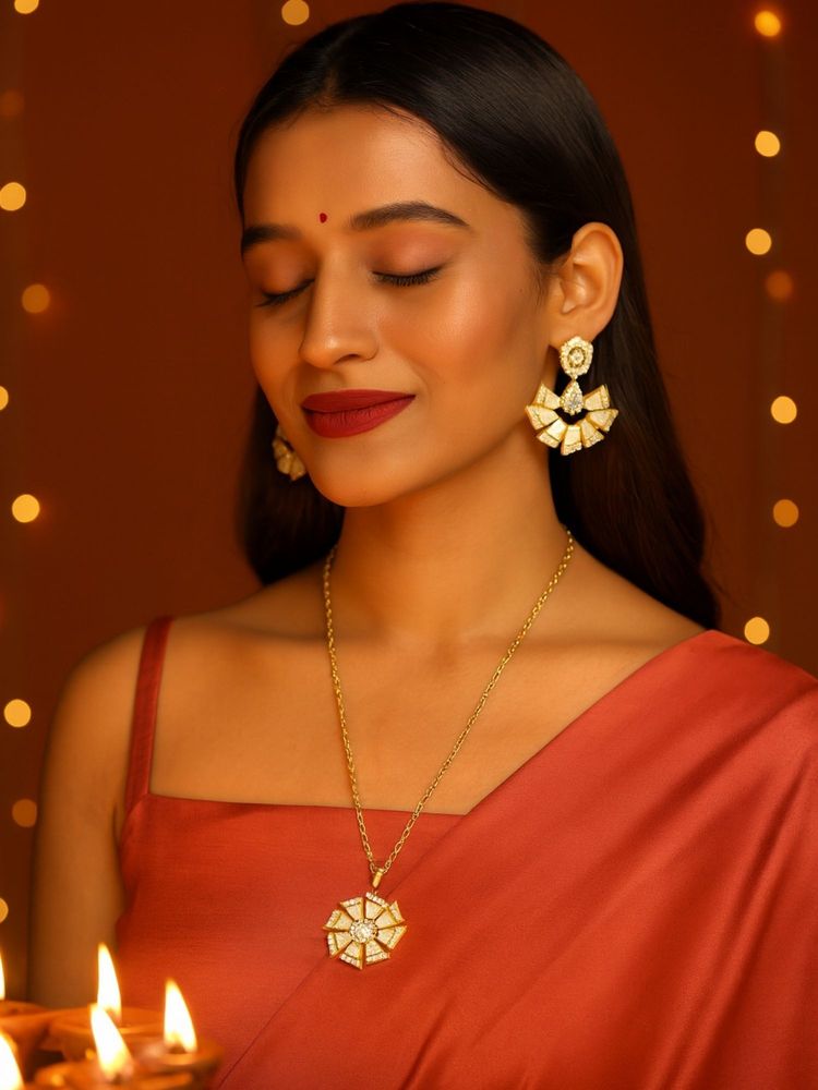 Digital Dress Room Gold Plated Pearl Short Jewellery Set Geometric Shape with Ad Design-image-16