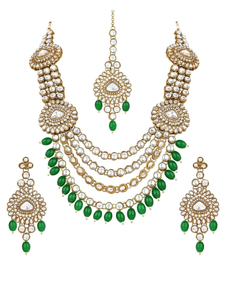 I Jewels Traditional Gold-Plated Kundan-Studded and Beaded Jewellery Set-picture-18