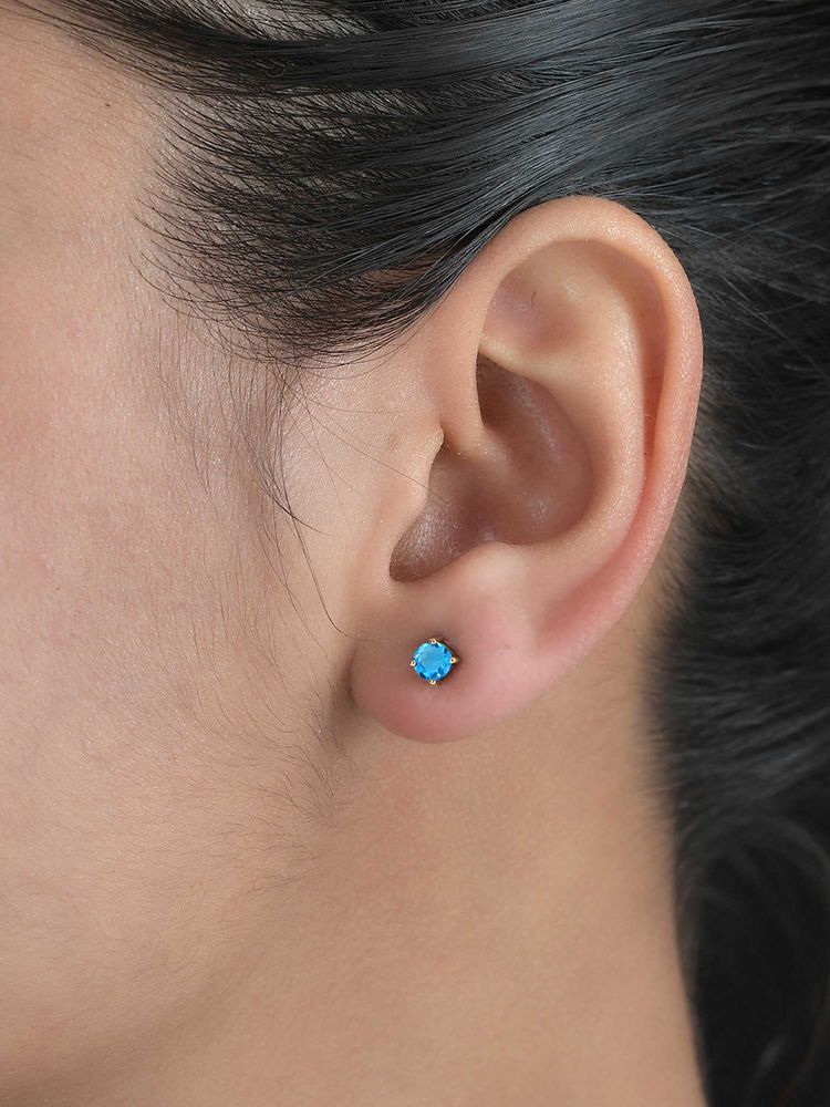 Ornate Jewels 925 Silver 18K Gold Plated 0.5 Carat Blue Topaz Stud Earring and Girls-picture-41