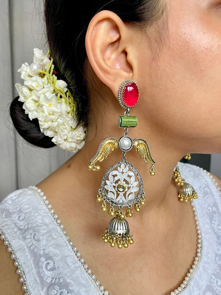 ISHKAARA Golden Bird with Red Stone Earrings-picture-28