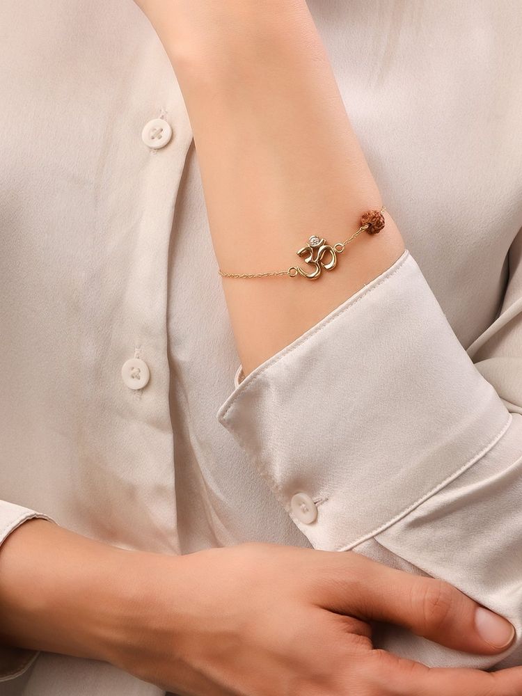 Soraya Luxe 925 Silver Moissanite Diamond Om Rudraksha Bracelet-image-27