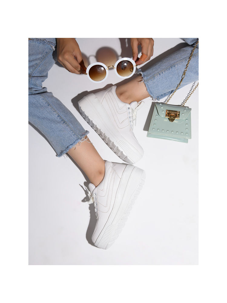 Shoetopia Women White Solid Suede Sneakers