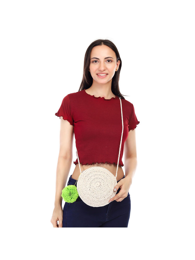 ITIHASIKALA Women Crochet Miniature Round sling bag - Off White-image-37