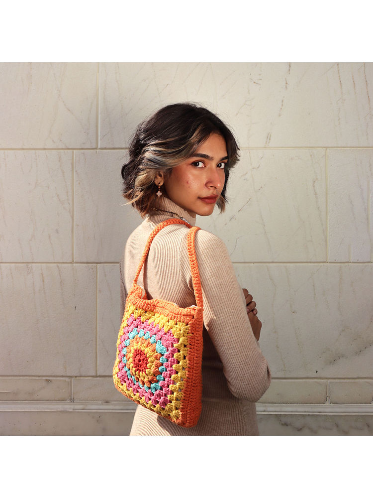 ITIHASIKALA Women Crochet Granny Sling Bag- Multi-Color-picture-17