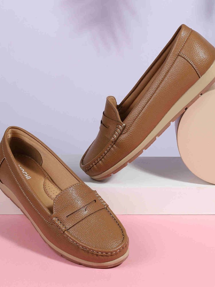 Mochi Beige Synthetic Round Toe Loafers-image-36