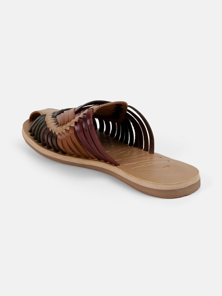 Mochi Beige Leather Round Toe Mules-image-23