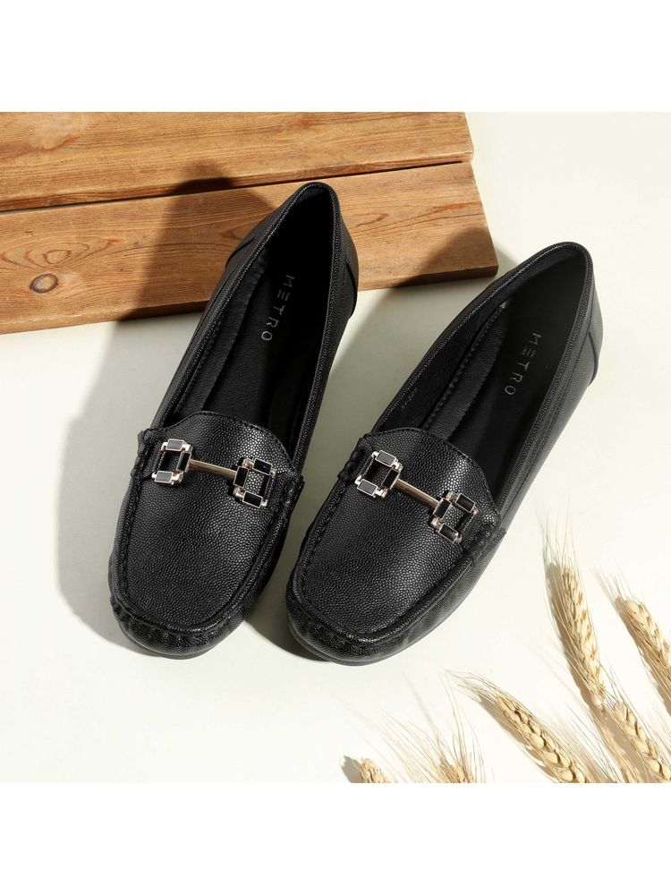 Metro Black Synthetic Round Toe Loafers-image-8