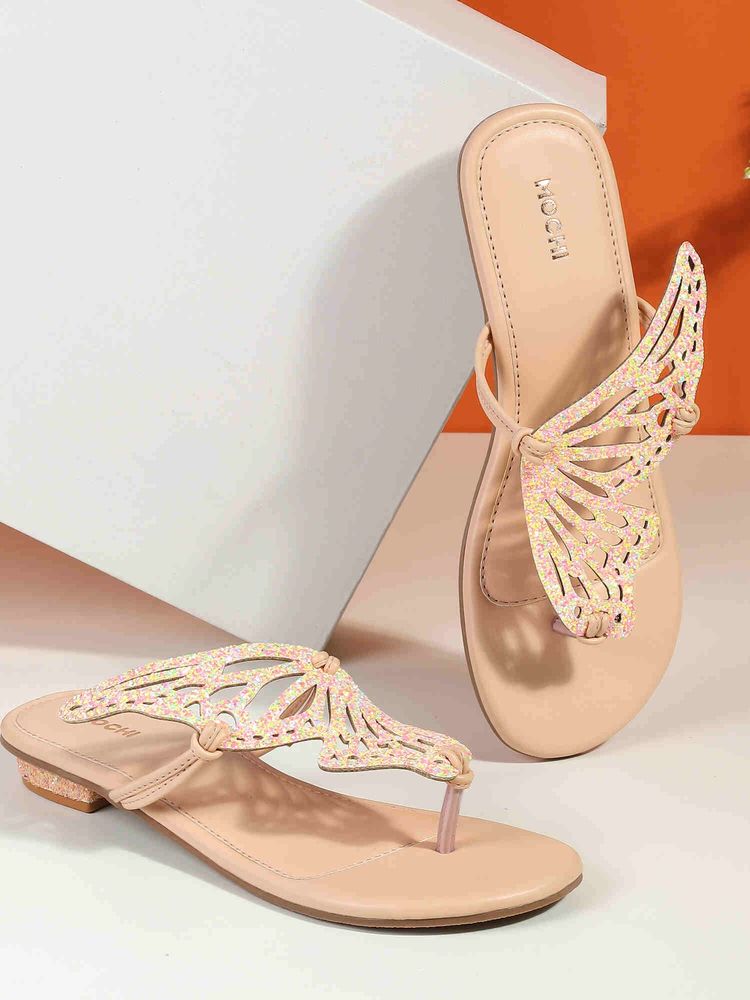 Mochi Peach Synthetic Round Toe Flats-picture-24