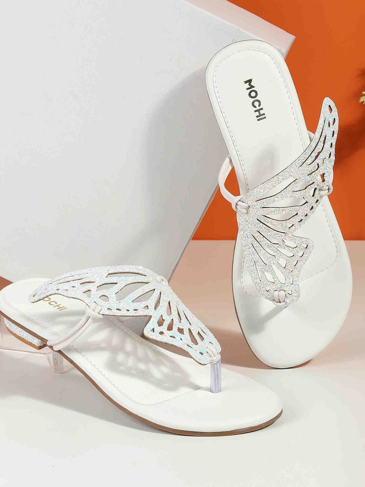 Mochi White Synthetic Round Toe Flats-picture-12