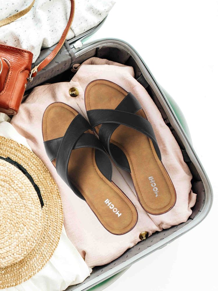Mochi Black Synthetic Round Toe Wedges-image-6