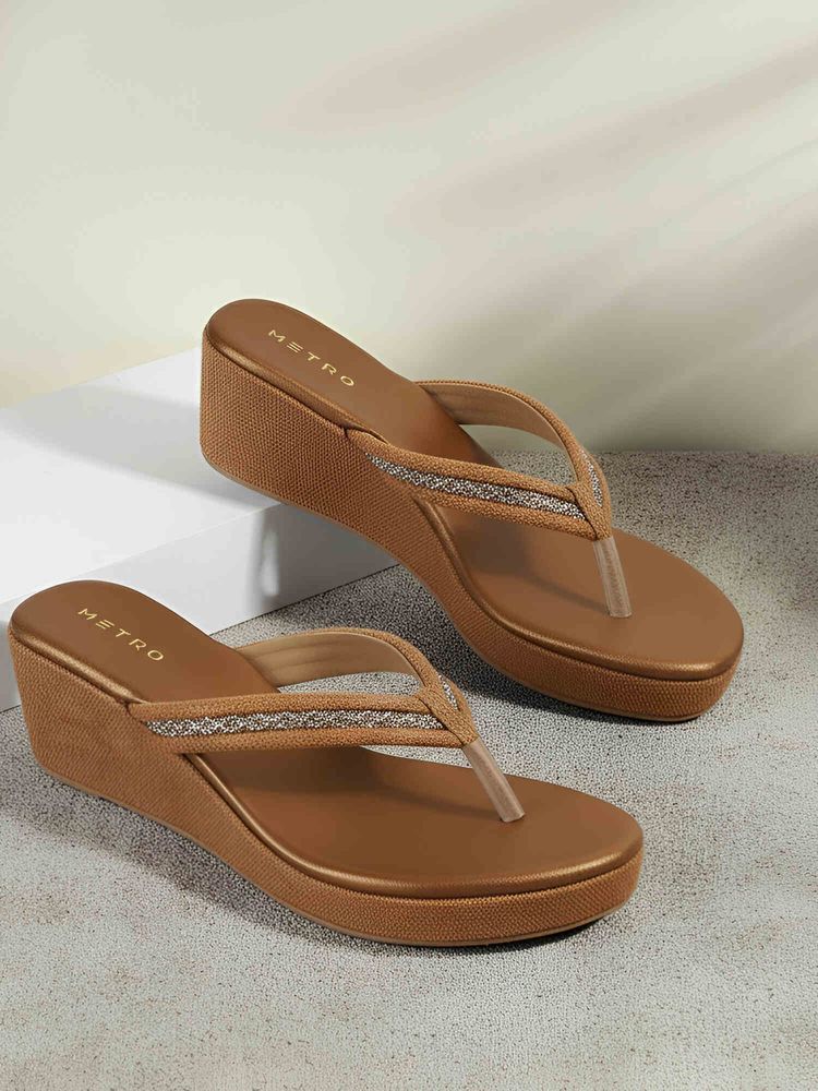 Metro Brown Synthetic Round Toe Wedges-image-20