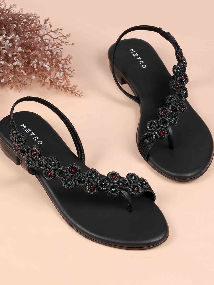 Metro Black Synthetic Round Toe Flats-image-6