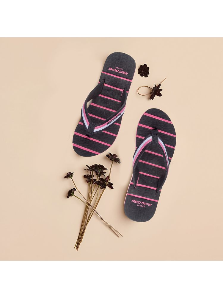 Red Tape Black Synthenic Round Toe Flip Flops-picture-10