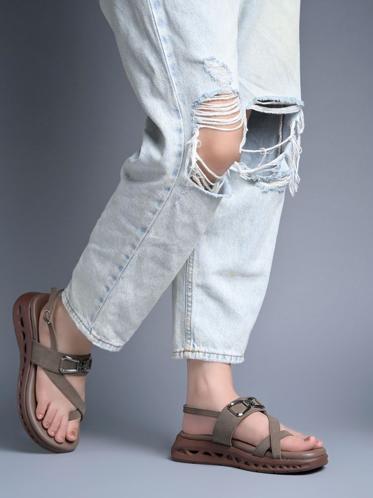 Shoetopia Womens Brown Comfort Toe-Ring Platform Sandals-picture-27