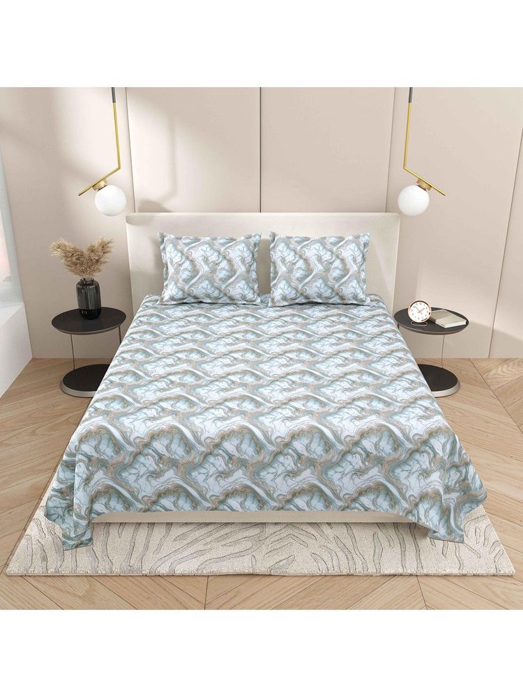 Indra's Blue Cotton Bedsheet with 2 Pillow Covers (King)-image-45