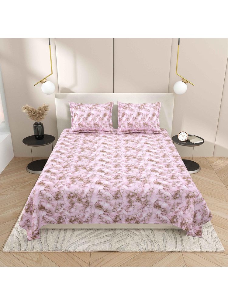 Indra's Pink Cotton Bedsheet with 2 Pillow Covers (King)-image-47