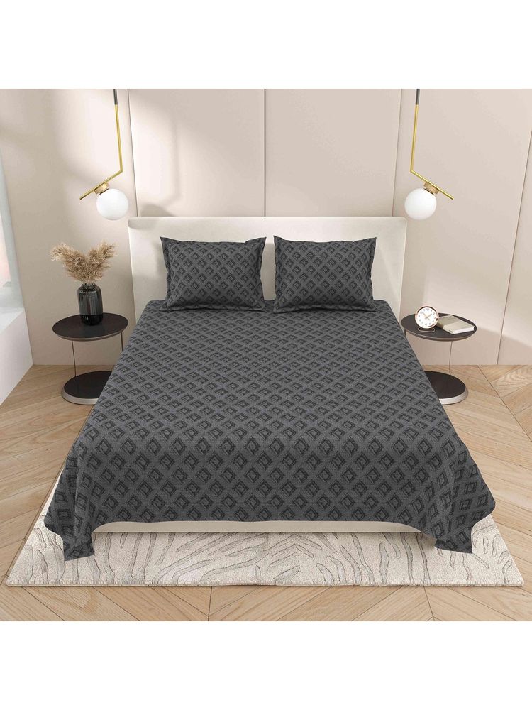 Indra's Dark Grey Cotton Bedsheet with 2 Pillow Covers (King)-image-48