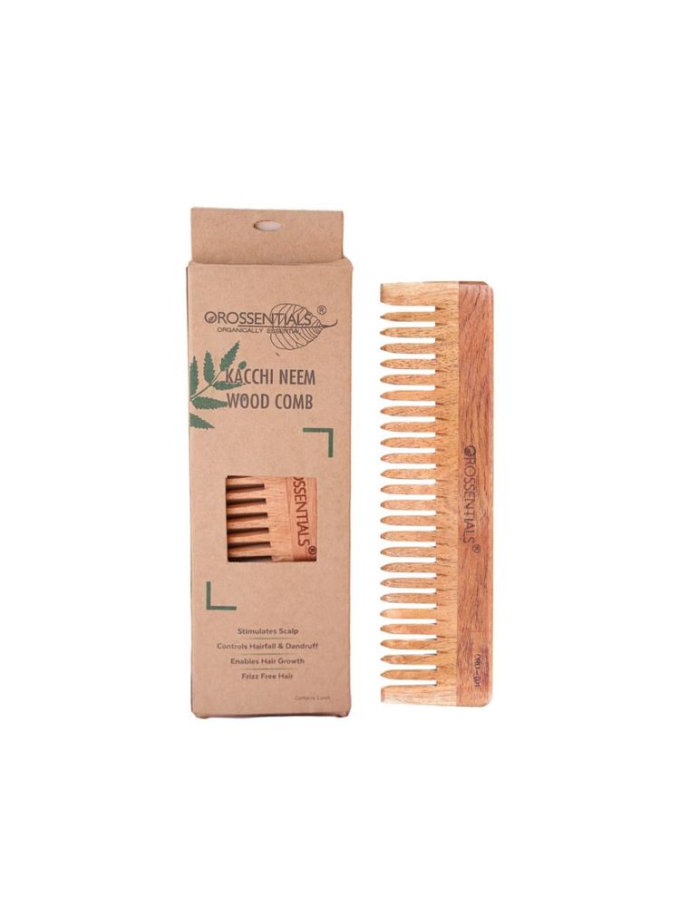OROSSENTIALS Oil Treated Kacchi Neem Wooden Comb Wide Teeth For Gentle Detangling-image-34