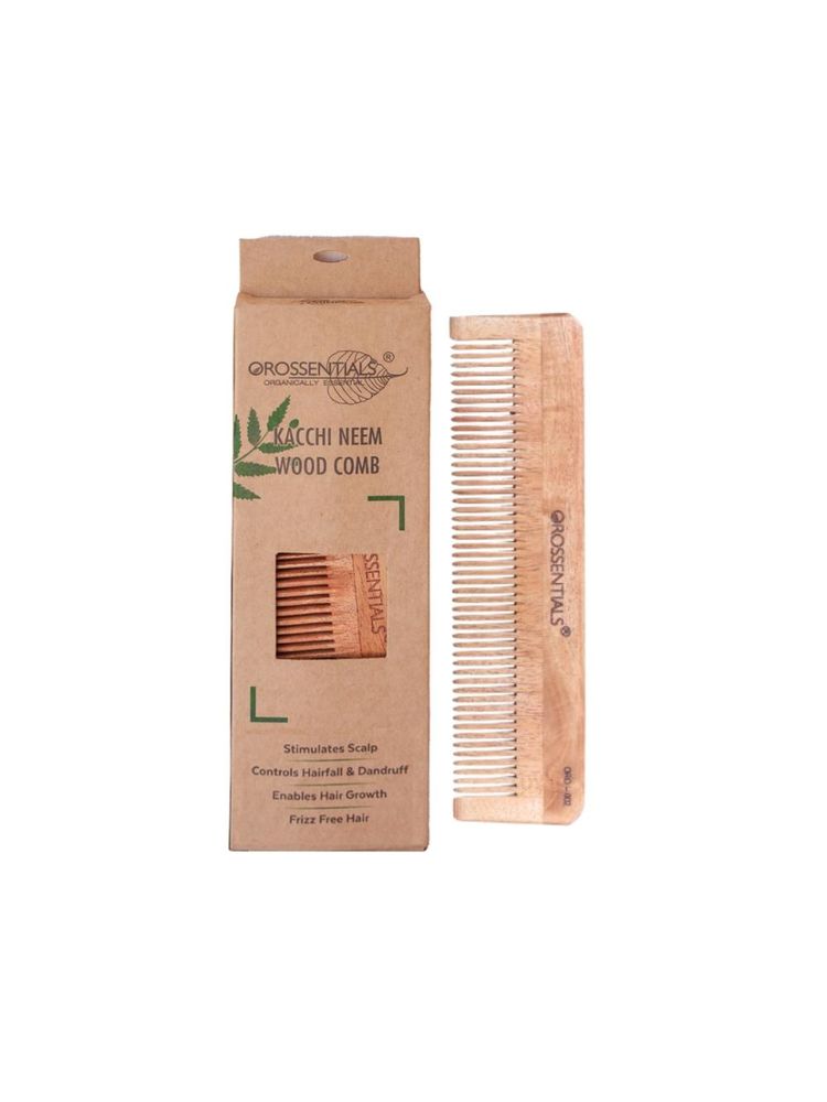 OROSSENTIALS Oil Treated Kacchi Neem Wooden Comb Single Teeth For Gentle Detangling-picture-13
