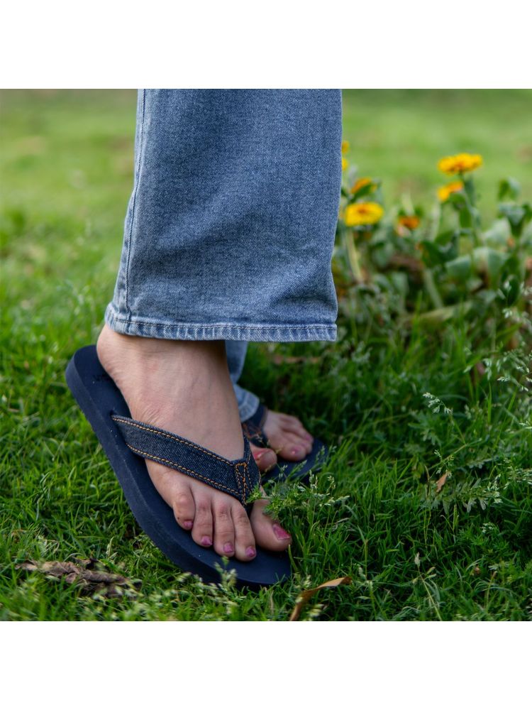 NoStrain Women Navy Blue Denim Arch Flipflops-picture-9