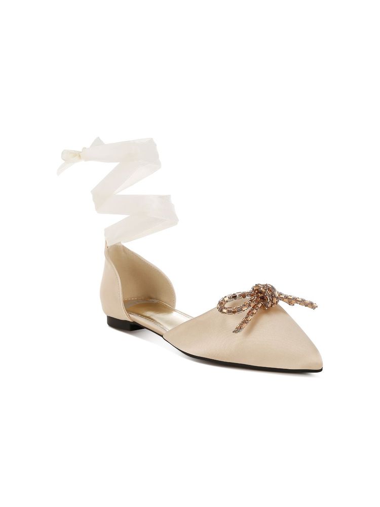 Rag & Co Rhinestone Detail Bow Gold Sandals-image-13