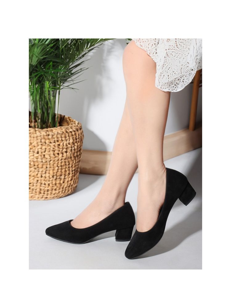 Iconics Black Slip On Block Women Heels-picture-12