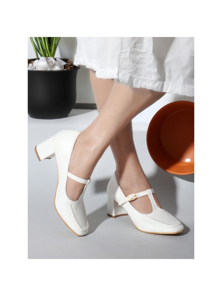 Iconics White Buckle Block Women Heels-picture-26