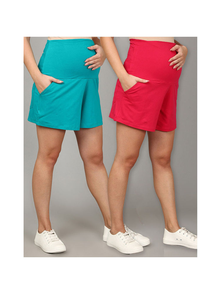 The Mom Store Comfy Maternity Shorts Pink & Blue (Pack of 2)-picture-18