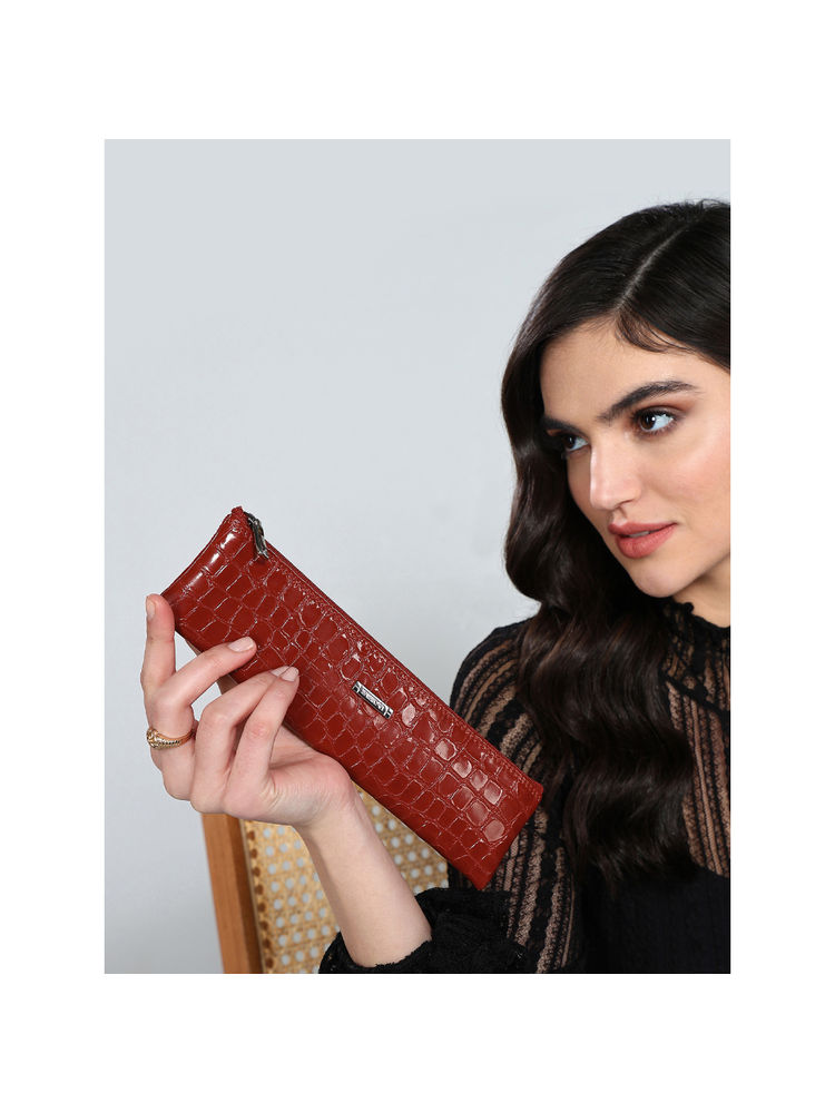 Sassora Animal Print Art Pure Leather Pencil Box Red (M)-picture-15