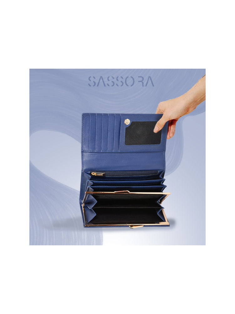 Sassora Genuine Leather Blue RFID Women Purse (M)-picture-2