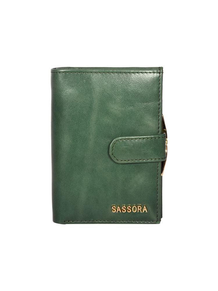 Sassora Green Premium Leather Magnet RFID Women Wallet (M)-image-38