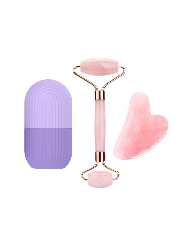 Getmecraft Rose Quartz Roller & Gua Sha Face Massager with Purple Ice Roller-picture-22