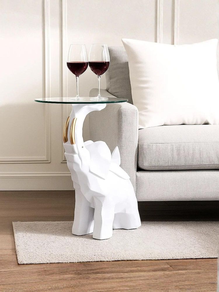 Smokey Cocktail White Majestic Elephant Side Table Decor Tray-image-2