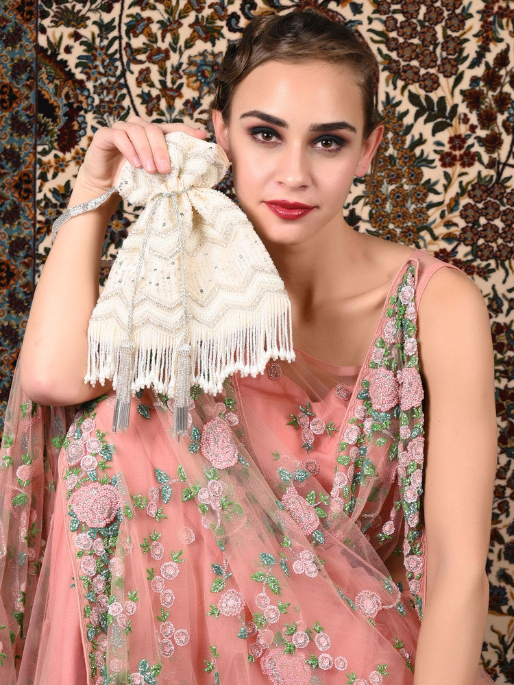Odette Off-white Embellished-tassel Potli-picture-2