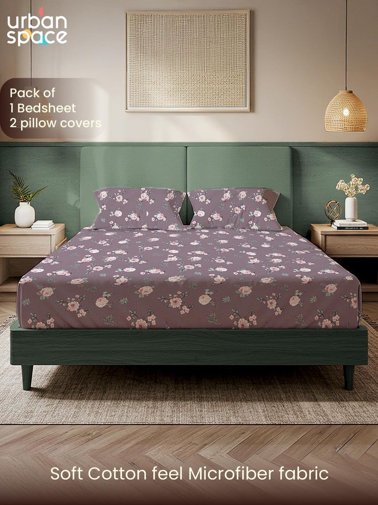 Urban Space Microfiber 200 Tc Bedsheet with Pillow Covers, Moonlit Blooms-picture-37