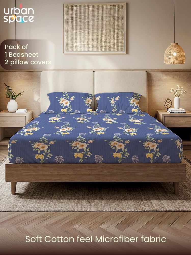 Urban Space Microfiber 200 Tc Bedsheet with Pillow Covers, Twilight Bloom-picture-36